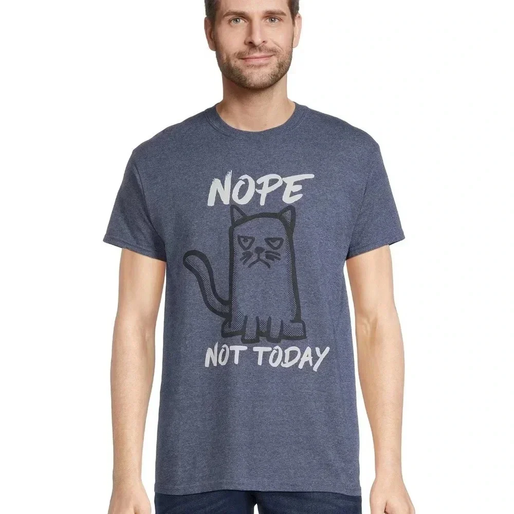 Men's and Big Men's Nope Cat Short Sleeve Graphic Tee